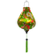 Garlic shaped Vietnamese lantern with green tassel featuring a print of yellow, orange and white koi fish swimming around white lotus flowers on a lime green background.