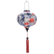 Round Vietnamese lantern with red tassels and a print featuring koi fish and red lotus flowers.
