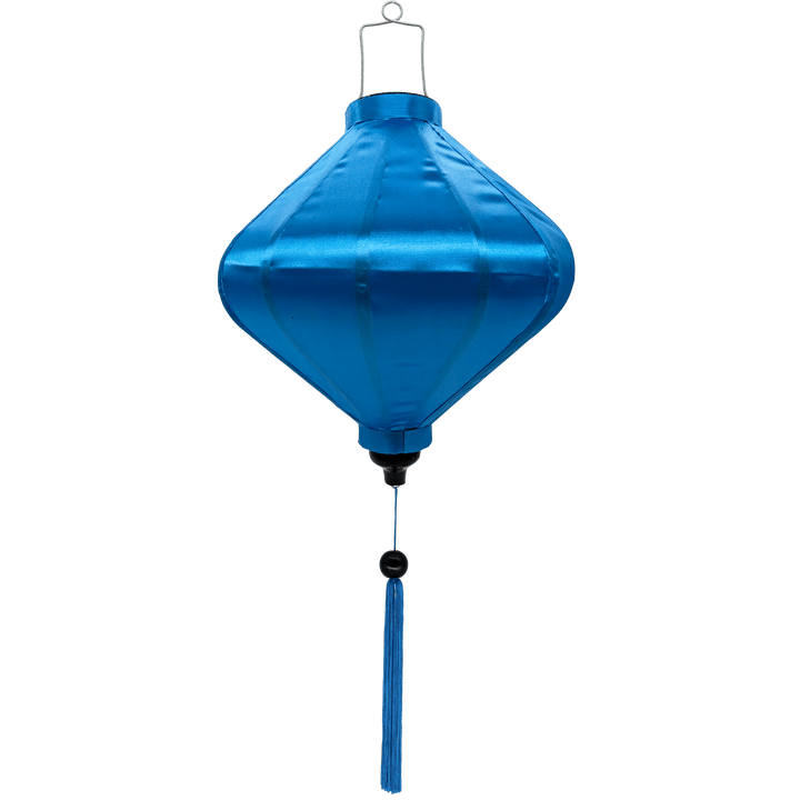 Lozenge shape Vietnamese silk lantern in plain silk blue colour.