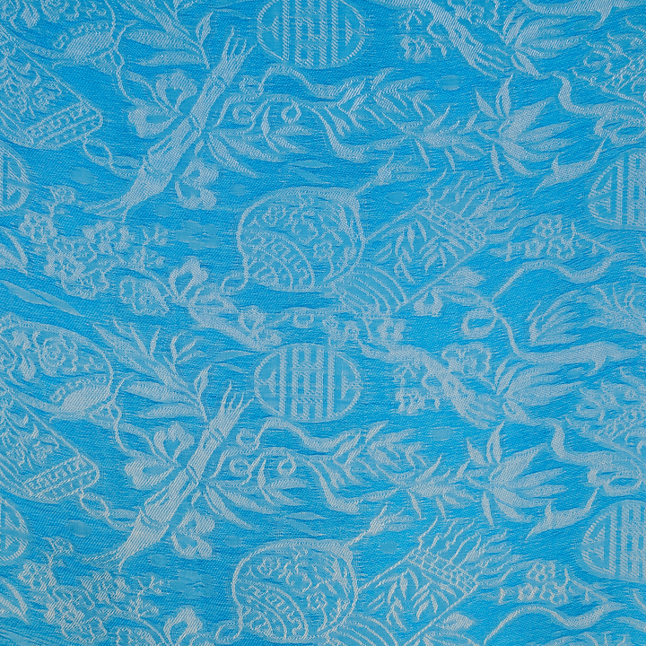 Blue and silver jacquard silk fabric