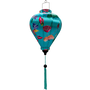 Balloon shape silk lantern with illustration of lotus flowers in full bloom against a vibrant turquoise-blue background.