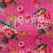 Polyester silk fabric with blue birds surrounded by pink and yellow flowers in bloom on gorgeous bright pink background used to create Hoi An Lanterns.