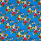 Polyester silk fabric with love birds and flowers on blue silk fabric.