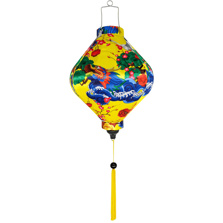 Lozenge shape Vietnamese silk lantern handmade in Hoi An created for Lunar New Year.