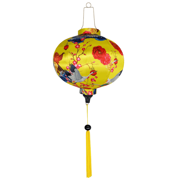 Round shape Vietnamese silk lantern handmade in Hoi An created for Lunar New Year.
