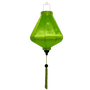 Teardrop Vietnamese lantern made with steel, bamboo and neon green fabric with tassel.