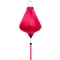 A Teardrop shaped lantern made from steel, bamboo and hot pink polyester silk fabric.