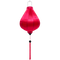 A Garlic shaped lantern made from steel, bamboo and hot pink polyester silk fabric.