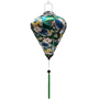 Diamond shaped lantern with green tassel and print of Asian open-bill birds surrounded by beautiful lotus flowers on dark green.
