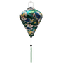 Diamond shaped lantern with green tassel and print of Asian open-bill birds surrounded by beautiful lotus flowers on dark green.