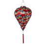 Balloon shaped Vietnamese silk lantern hanging with feathered floral pattern with a red tassel