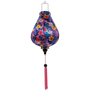 Garlic shaped Vietnamese lantern with pink tassel and vibrant hibiscus flowers in on bright pink background. 