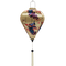 Balloon shaped lantern with white tassel and print of birds in flight, large flamboyant peacocks, dainty lanterns hanging on branches with pink and red flower blossoms on a cream background.