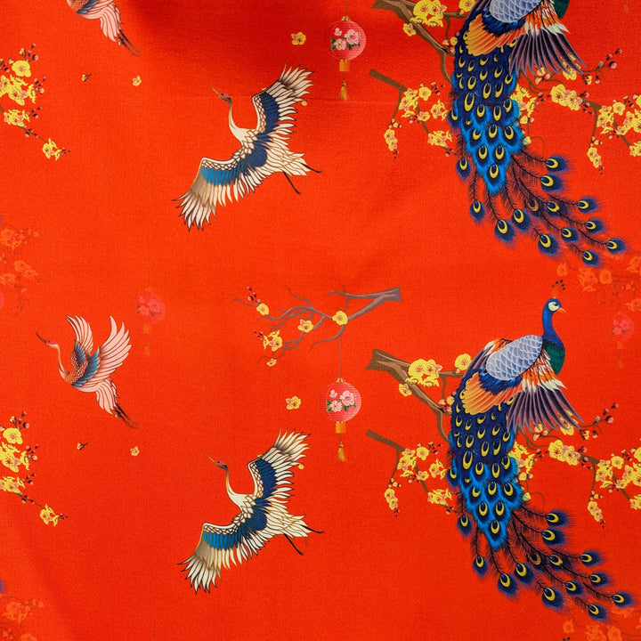 Peacocks & Cranes on Red Lantern