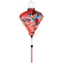 Diamond shape Vietnamese lantern with large phoenix bird rising with blue, gold, and pink wings.