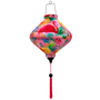 Lozenge shape lantern from Hoi An with tropical flamingo paradise print and pink tassel.
