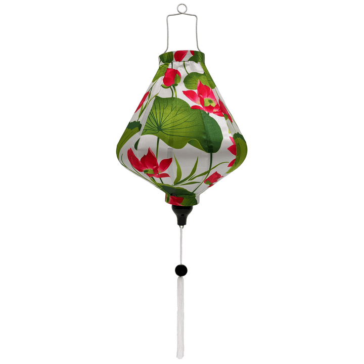 Teardrop shape lantern with lotus flowers.