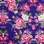 Traditional Vietnamese lantern polyester silk fabric featuring pink rose motifs on deep purple silk, used for handcrafting lanterns in Hoi An.
