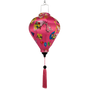 Balloon shaped pink lantern with floral and fan designs with matching pink tassel