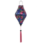 Tube shaped Vietnamese lantern with pink tassel and with print of pink roses and purple flowers against gorgeous purple background perfect for home decor!