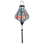 Glowing dreamy pink and blue-toned silk lantern, handmade in Hoi An for a soft, artistic ambiance indoors or outdoors.
