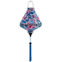 Teardrop shaped Vietnamese silk lantern in a mesmerizing blend of pink and blue hues, perfect for elegant lighting and decor.
