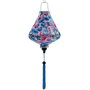 Teardrop shaped Vietnamese silk lantern in a mesmerizing blend of pink and blue hues, perfect for elegant lighting and decor.
