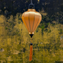 Gold balloon shape lantern with tassel against a textured green and black background