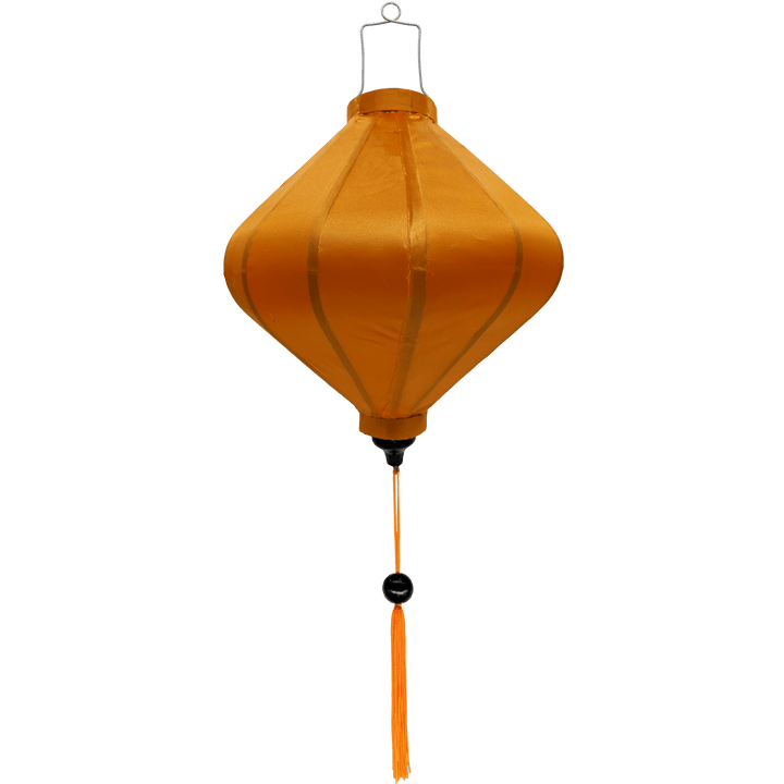 Lozenge shape plain orange silk lantern with orange tassel.