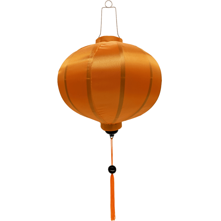 Round shape plain orange silk lantern with orange tassel.