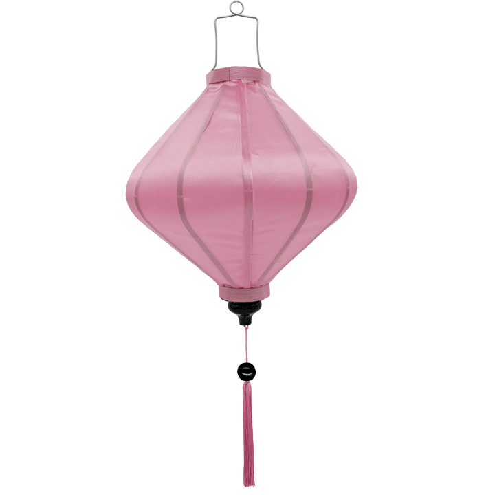 Lozenge light pink plain silk Vietnamese Hoi An lantern for sale.