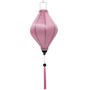 Tube shape silk lantern handmade using steel, bamboo and plain pink silk fabric with pink tassel for sale at our hoi an lantern shop.