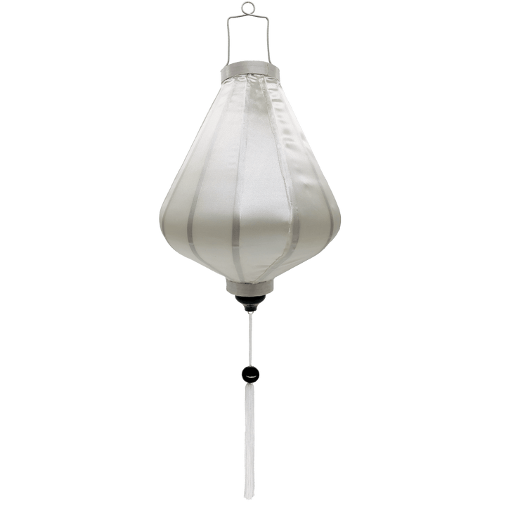 Teardrop shape white plain silk Vietnamese lantern with white tassel.