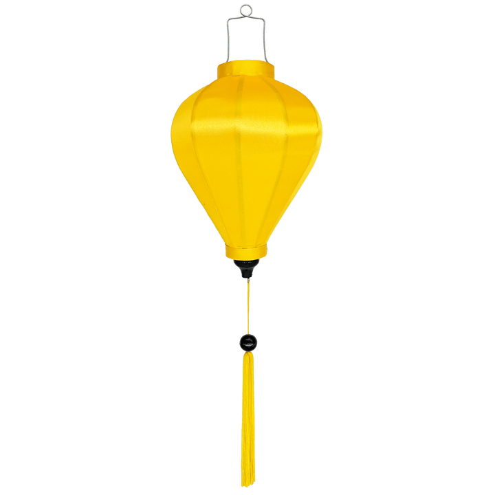 Balloon shape Vietnamese Hoi An Lantern made with yellow plain silk fabric.