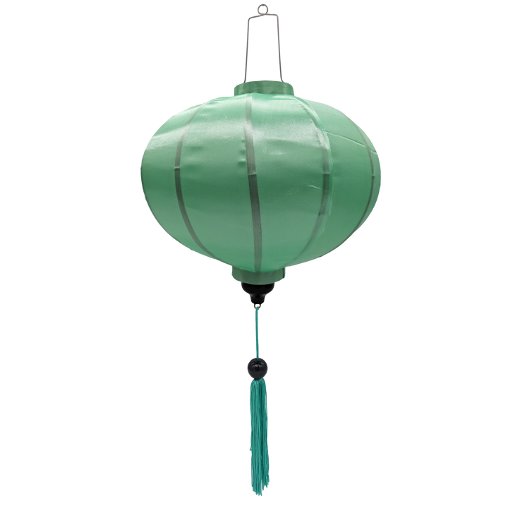 Round shape mint green plain colour silk lantern made in Hoi An.