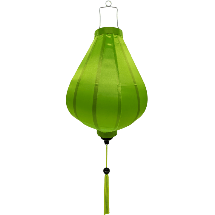 Garlic shape neon green Vietnamese lantern with green tassel.