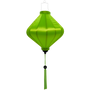 Lozenge shape Vietnamese lantern made with steel, bamboo and neon green fabric with tassel.