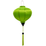 Round Vietnamese lantern made with steel, bamboo and neon green fabric with tassel.