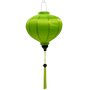 Round Vietnamese lantern made with steel, bamboo and neon green fabric with tassel.
