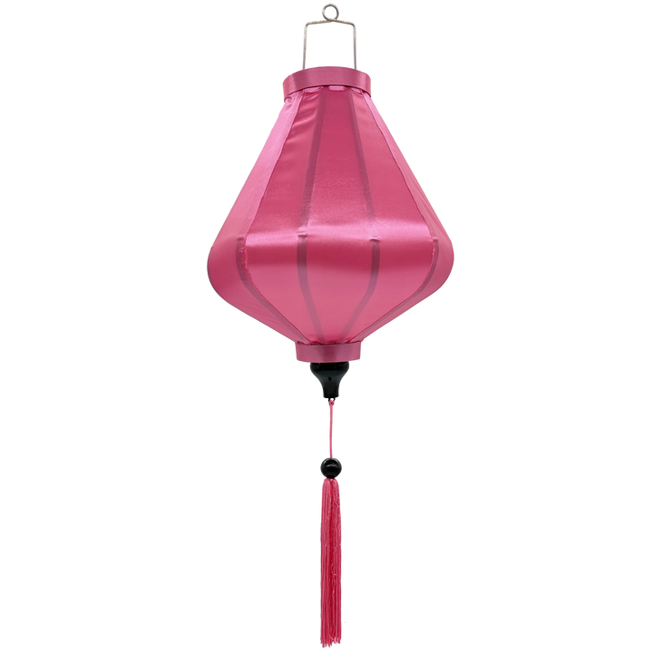 Plain pink silk teardrop shaped lantern  with pink tassel handmade, lightweight and collapsible, perfect for modern and traditional spaces.
