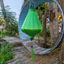 Plain green silk lantern from Hoi An, handmade with bamboo and fabric.