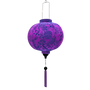 Round shape Vietnamese silk lantern handmade in Hoi An with bamboo, steel and purple jacquard silk fabric.