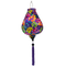 Garlic shaped lantern with purple tassel made with polyester silk fabric with green, pink, purple, orange, yellow leaves set against a rich purple background. 