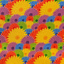 Colourful layers of a flower fractal pattern in yellow, red, purple, blue and green.