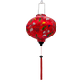 Round Vietnamese silk lantern with Christmas print on red silk. Brighten up your space and embrace the holiday magic!