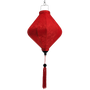 Red Lozenge shaped jacquard silk lantern with tassel on a white background