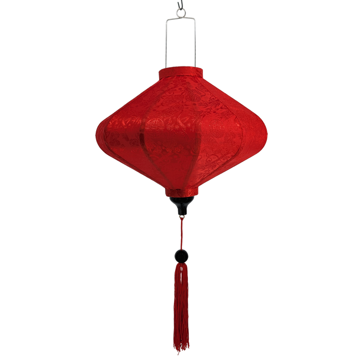 Red UFO shaped jacquard silk lantern with tassel 