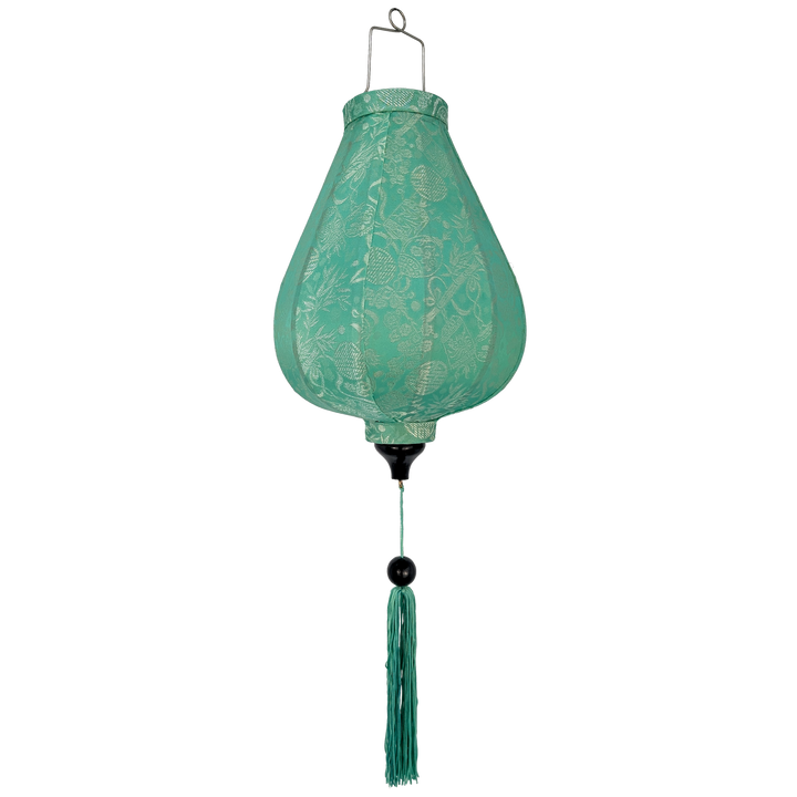 Sea green decorative Vietnamese silk lantern with tassel