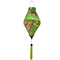 A handcrafted Hoi An silk lantern with a vibrant green fabric adorned with delicate swallows perched on a blossoming cherry tree, featuring pink and white flowers. The lantern has a unique elongated Tube shape and a matching green tassel for an elegant finish.
