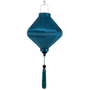 Lozenge shaped Teal plain silk lantern hanging with teal tassel.